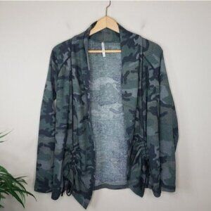 Color Thread Camo Waffle Open Front Cardigan Size Small